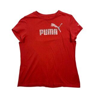 puma logo short sleeve red t-shirt woman size large
